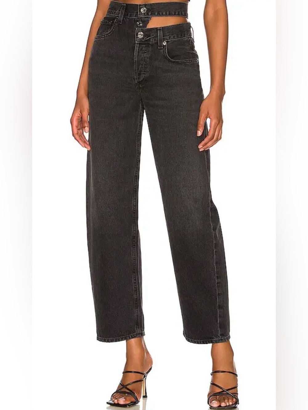 AGOLDE ‘Broken waistband’ high waisted black designer jeans size 23